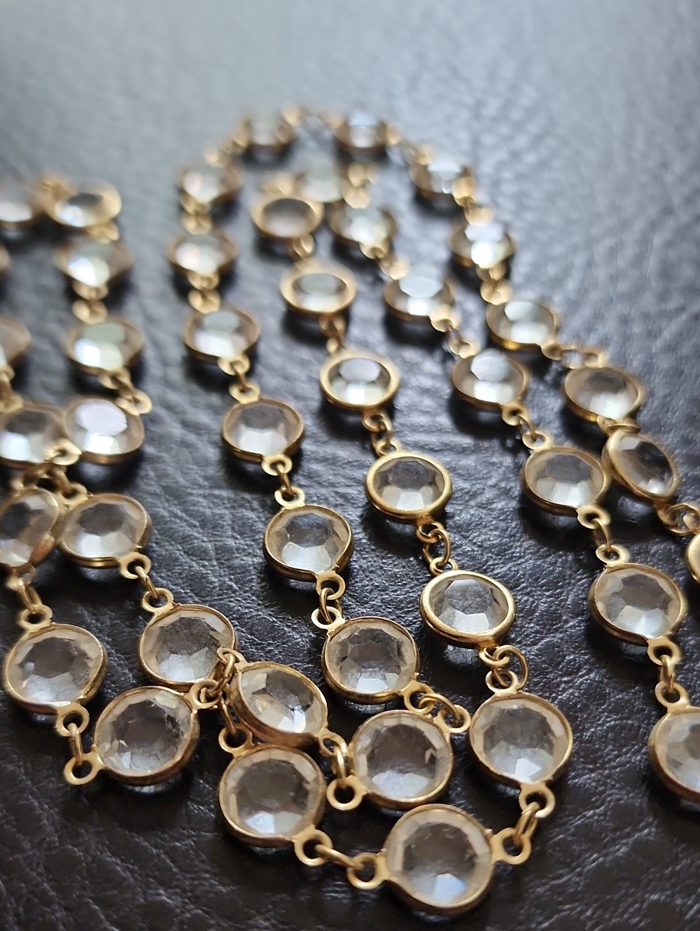 VTG Gold Crystal Bezel Station Necklace - Clear/Gold